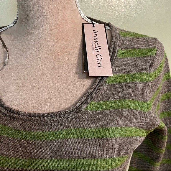 Brunella Gori Womens Morino Wool Made In Italy Sweater Green Bei Stripes M NWT - Picture 4 of 12